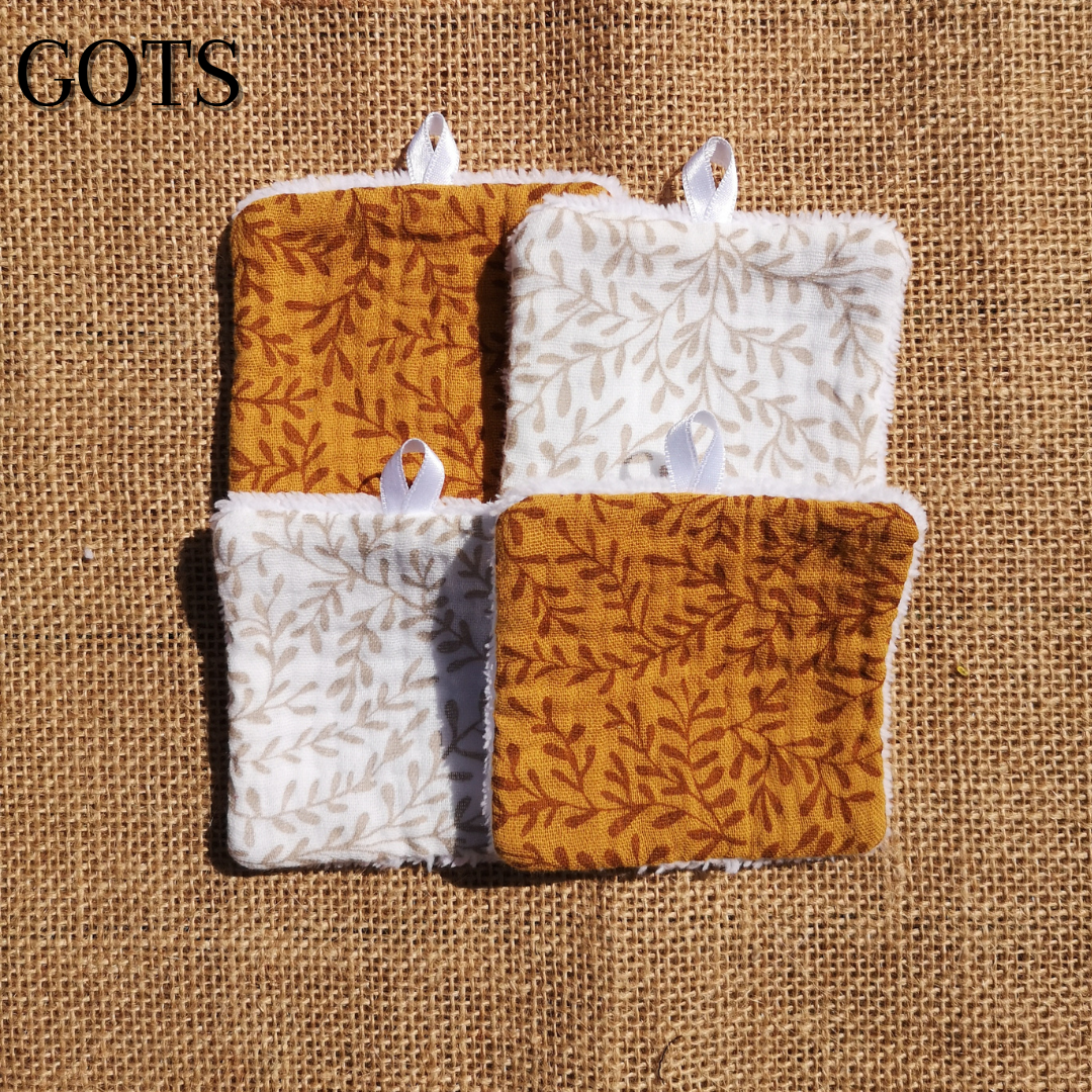 lot de 4 cotons démaquillants lavables gots, tissu biologique et responsable